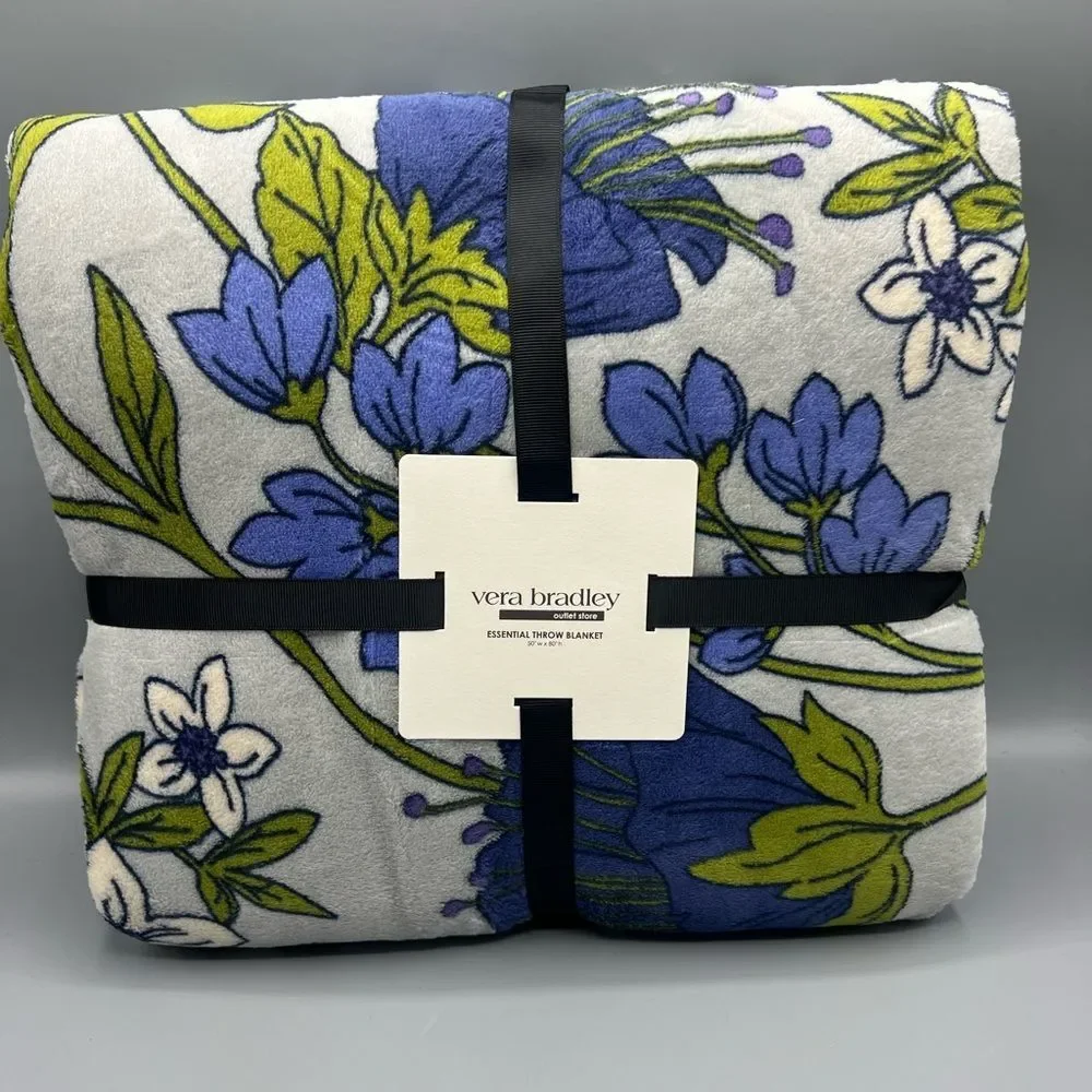 Vera Bradley Plush Fleece Throw Blanket Coffee Garden Oyster Mushroom  80x50